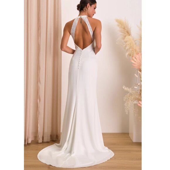 Lulus Radiant Adoration White Satin Lace Backless Maxi (Bridal), Sz M, $92 - Picture 2 of 9